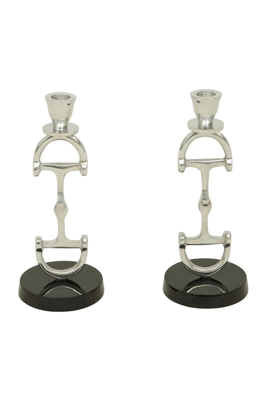 Huntley D Bit Candle Sticks, Pair in Aluminum Silver Finish Huntley Equestrian