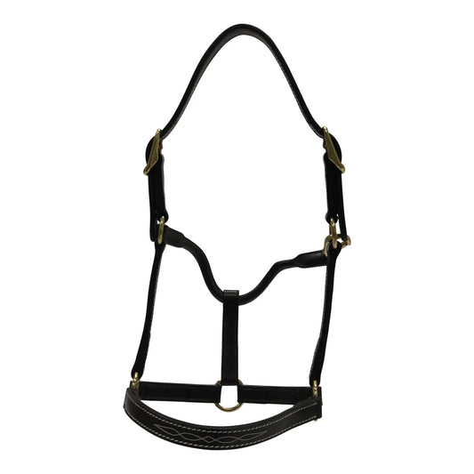 Huntley Equestrian Fancy Stitched Adjustable Premium Leather Pony Halter with Brass Hardware - Huntley Equestrian