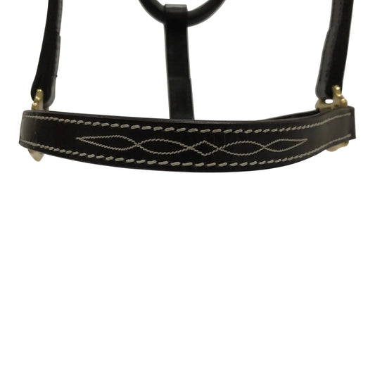 Huntley Equestrian Fancy Stitched Adjustable Premium Leather Pony Halter with Brass Hardware - Huntley Equestrian