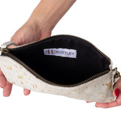 Huntley Equestrian Hair on Hide Leather Wristlet Clutch Wallet Purse, Golden Foil - Huntley Equestrian