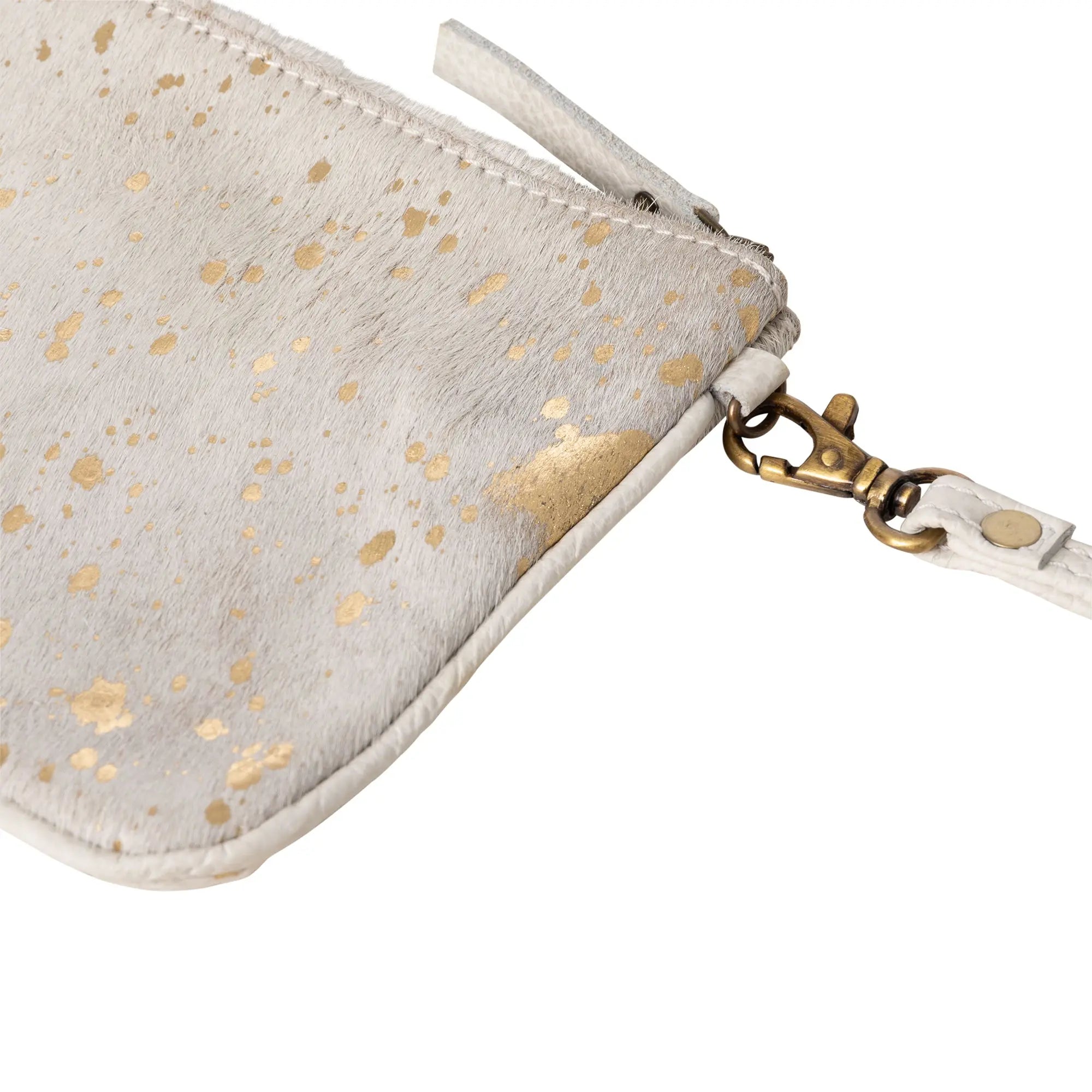 Huntley Equestrian Hair on Hide Leather Wristlet Clutch Wallet Purse, Golden Foil - Huntley Equestrian