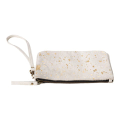 Huntley Equestrian Hair on Hide Leather Wristlet Clutch Wallet Purse, Golden Foil - Huntley Equestrian