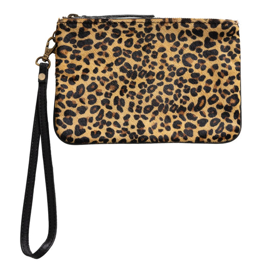 Huntley Equestrian Hair on Hide Leather Wristlet Clutch Wallet Purse, Leopard - Huntley Equestrian