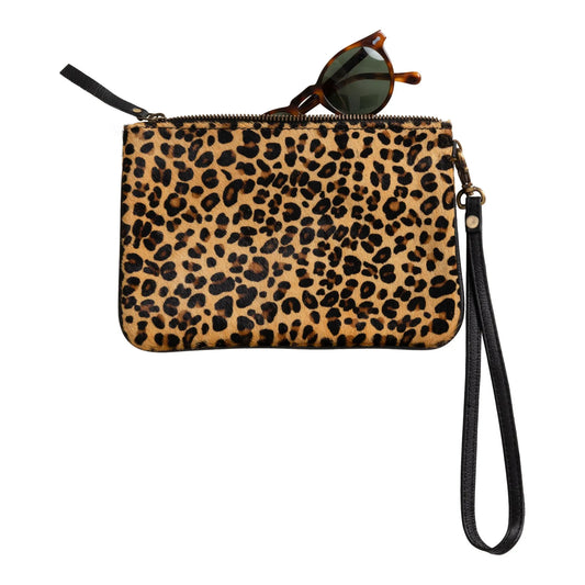 Huntley Equestrian Hair on Hide Leather Wristlet Clutch Wallet Purse, Leopard - Huntley Equestrian