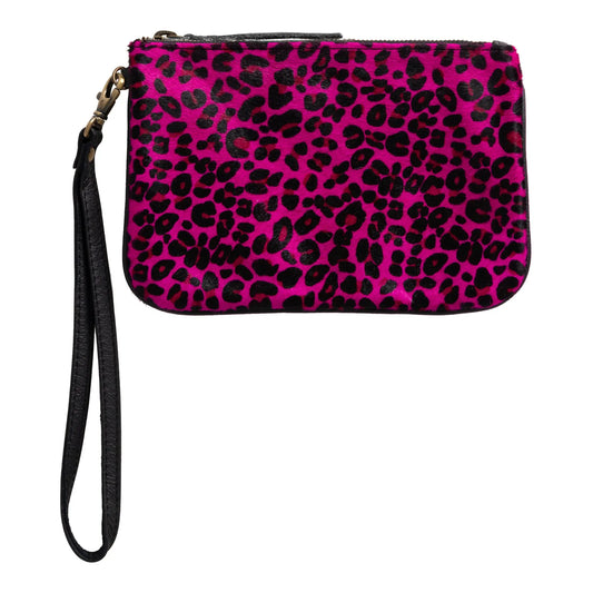 Huntley Equestrian Hair on Hide Leather Wristlet Clutch Wallet Purse, Pink Leopard - Huntley Equestrian