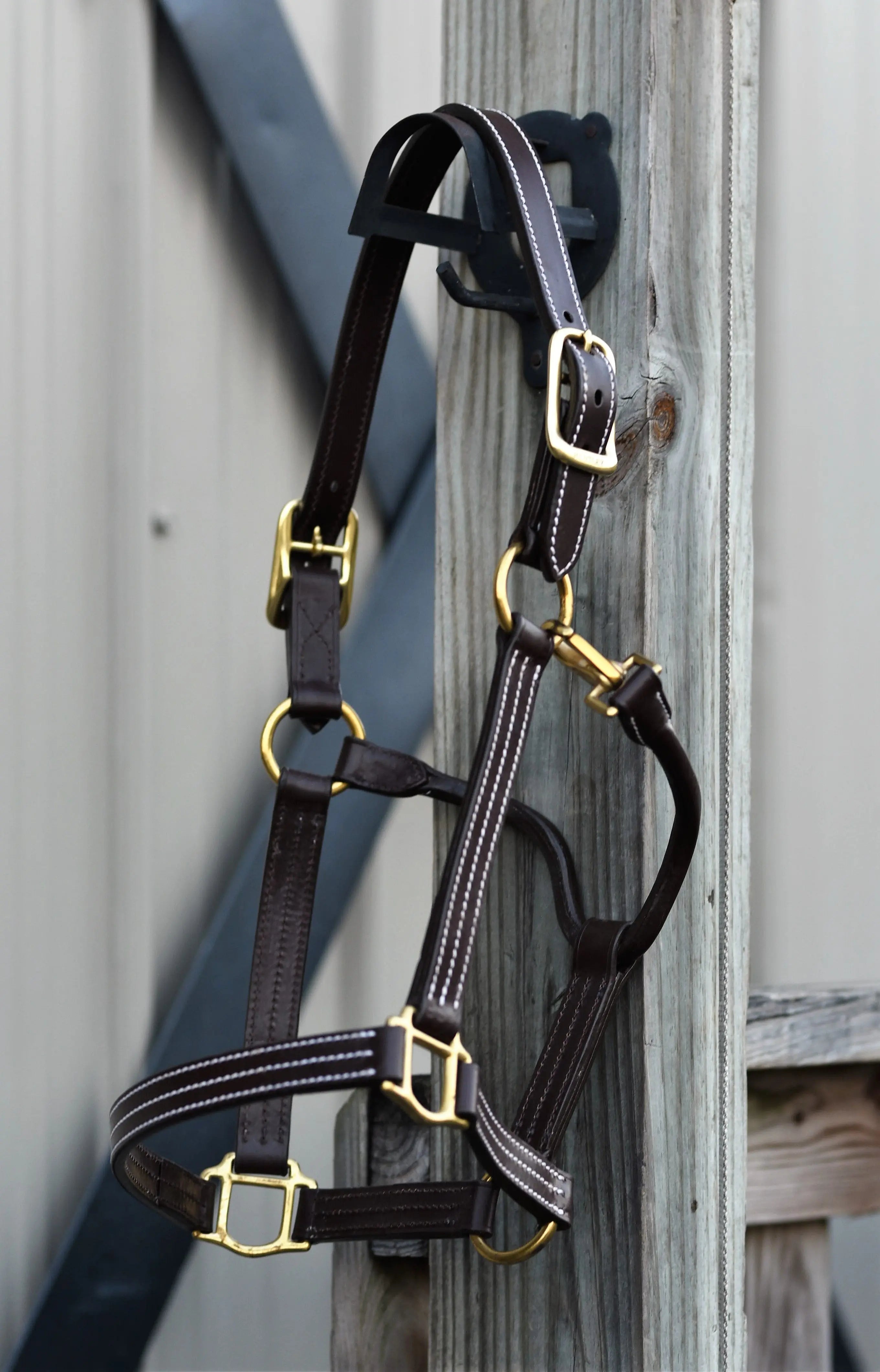 Huntley Equestrian Premium Leather Triple Stitched Halter with Snap - Huntley Equestrian