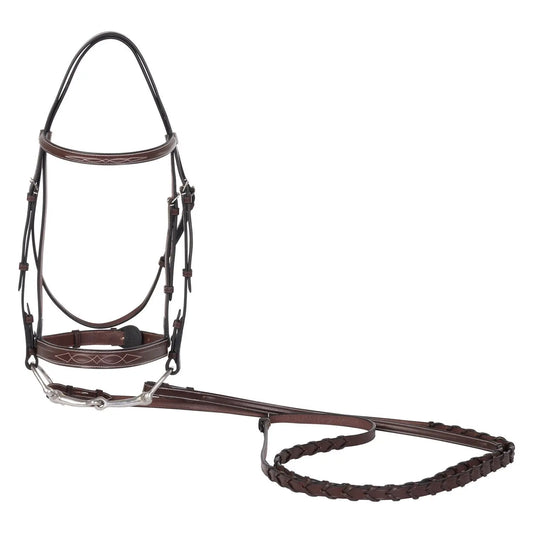 Huntley Equestrian Sedgwick Fancy Stitched Square Raised Hunter Horse Bridle with Reins - Huntley Equestrian