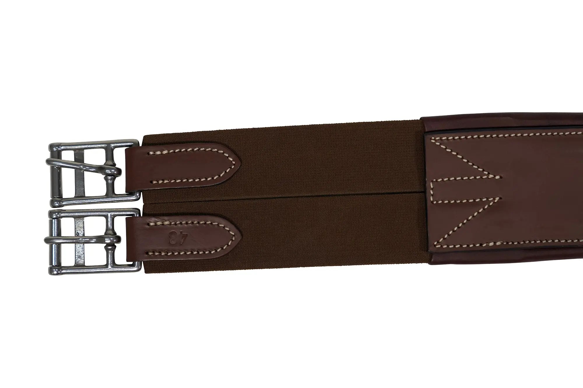 Huntley Equestrian Sedgwick Leather Fancy Stitched Padded Leather Contour Shaped Girth with Double End Elastic Huntley Equestrian