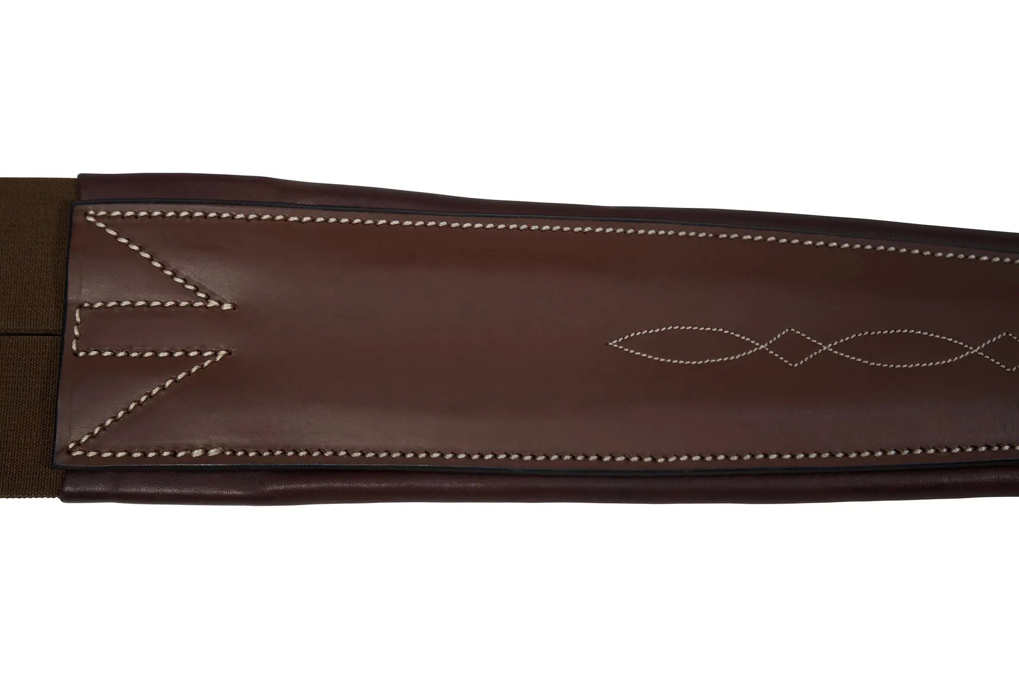 Huntley Equestrian Sedgwick Leather Fancy Stitched Padded Leather Contour Shaped Girth with Double End Elastic Huntley Equestrian