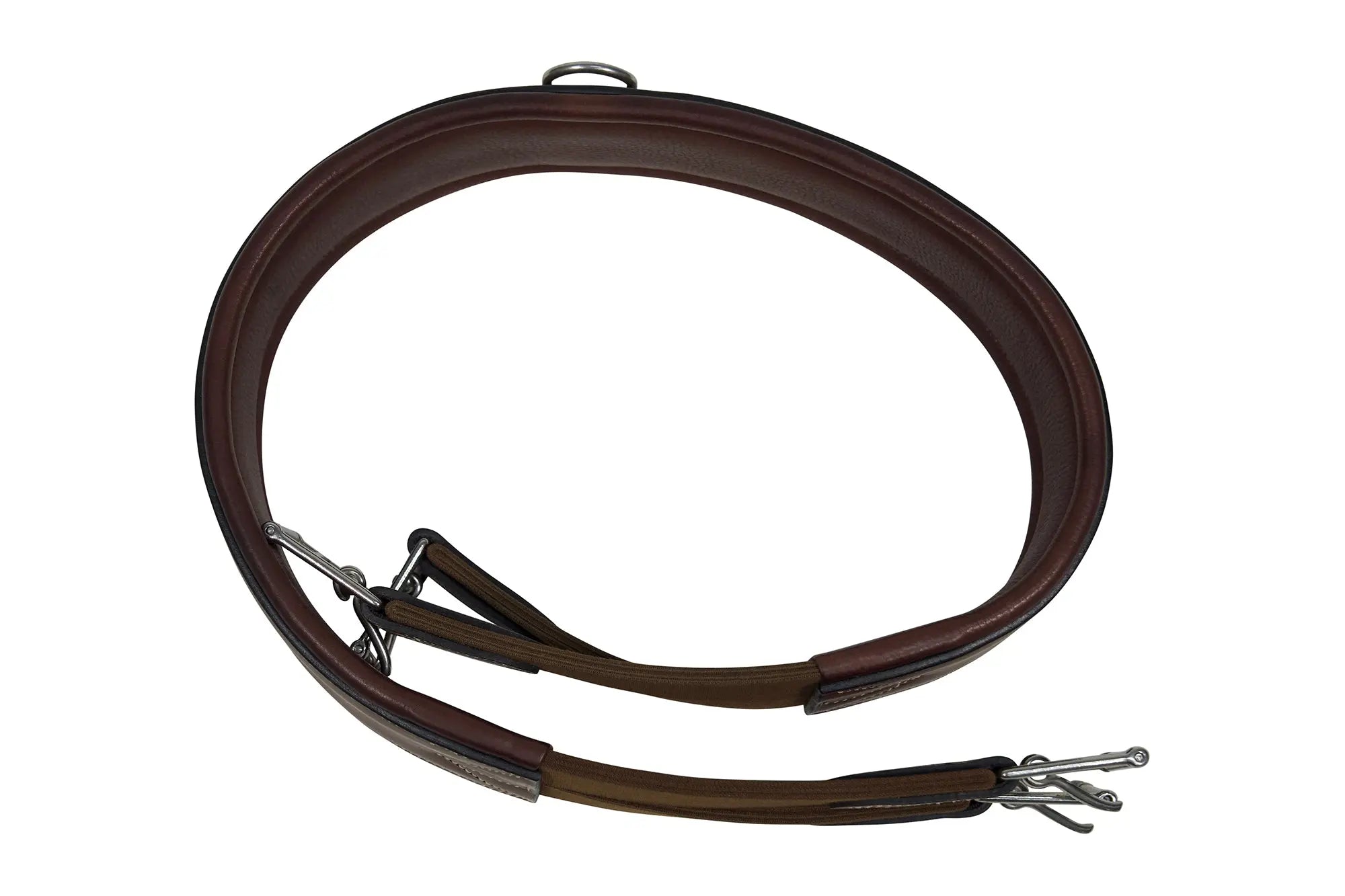 Huntley Equestrian Sedgwick Leather Fancy Stitched Padded Leather Contour Shaped Girth with Double End Elastic Huntley Equestrian