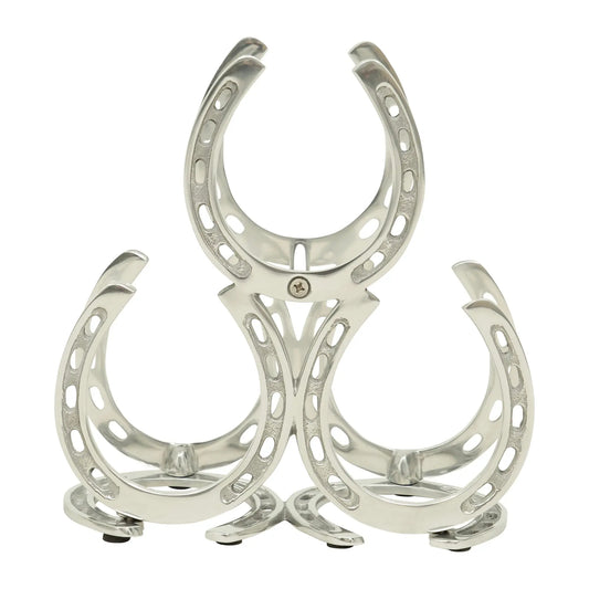 Huntley Horse Shoe 3 Bottle Wine Rack, Aluminum Silver Finish Huntley Equestrian