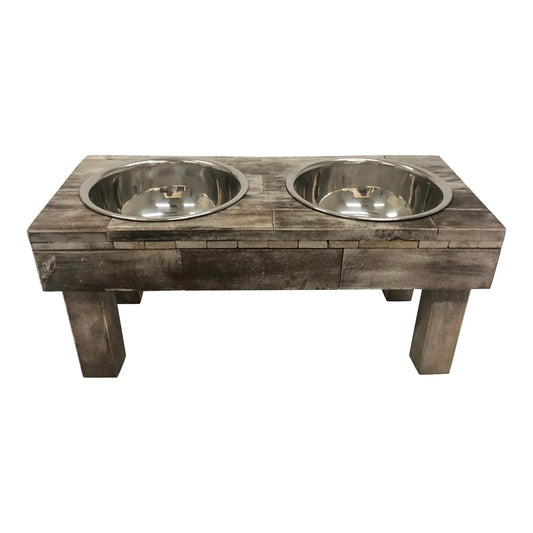 Huntley Pet Berjen Table Elevated Double Bowl Pet Feeder, Brown Wash - Huntley Equestrian