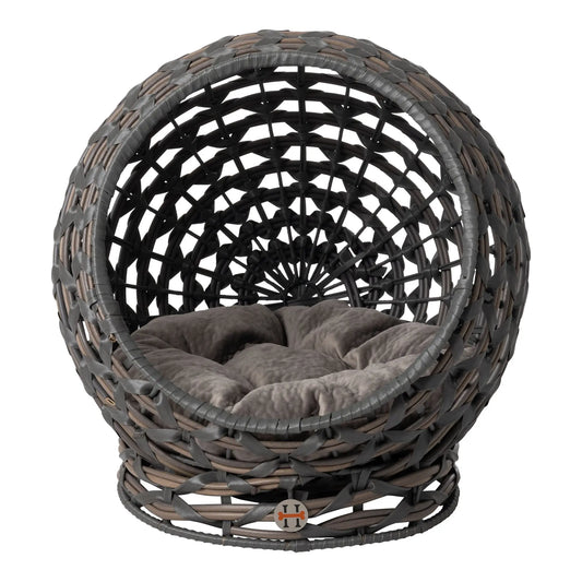 Huntley Pet Hemisphere Rattan Pet Bed, Elevated With Cushion - Huntley Equestrian