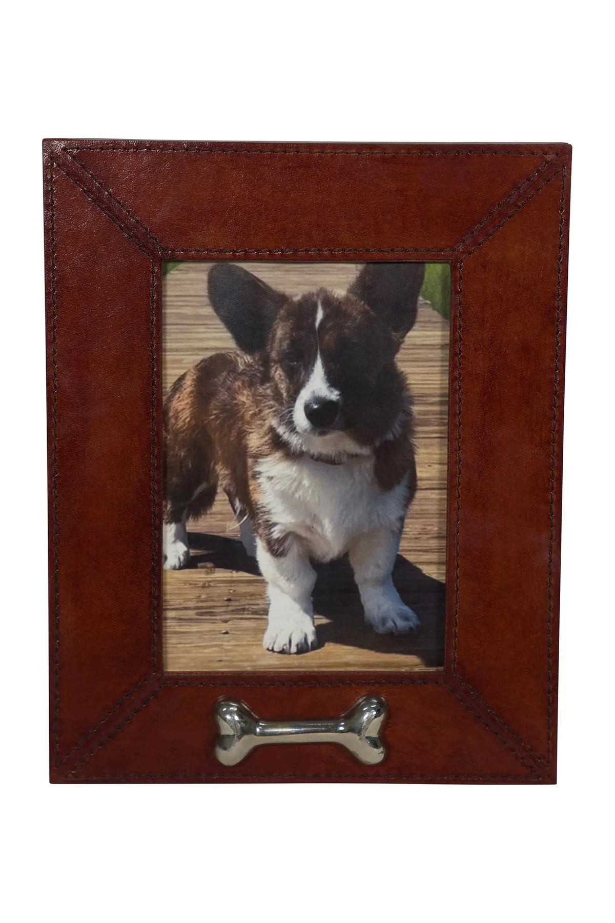 Huntley Pet Leather Picture Frame with Silver Bone Accent Huntley Equestrian