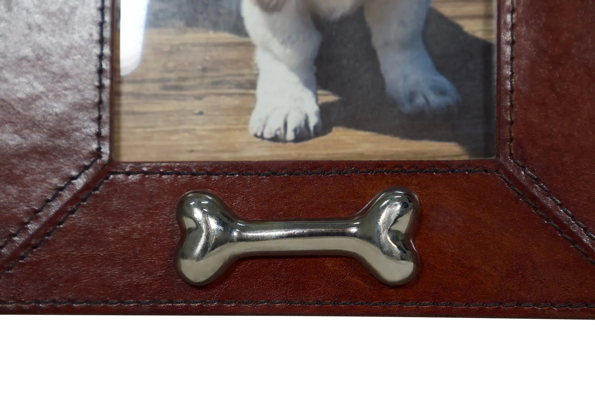 Huntley Pet Leather Picture Frame with Silver Bone Accent Huntley Equestrian