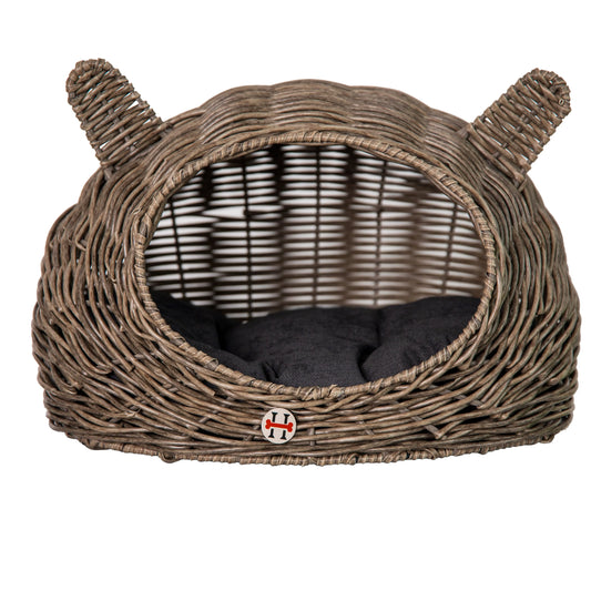 Huntley Pet Wicker Cat Shaped Play House Pet Bed with Cushion - Huntley Equestrian