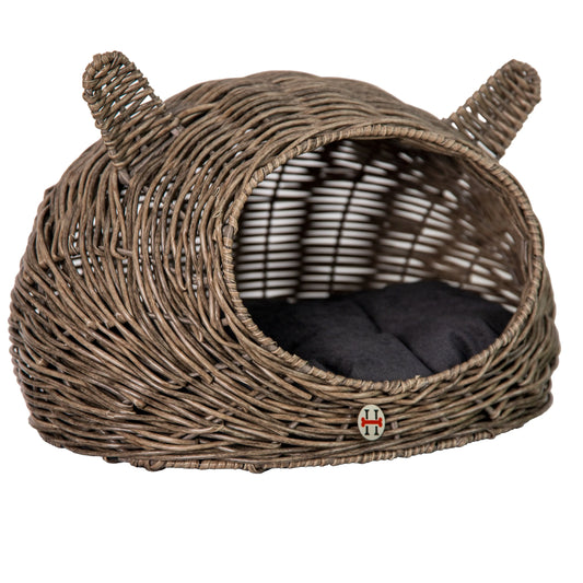 Huntley Pet Wicker Cat Shaped Play House Pet Bed with Cushion - Huntley Equestrian