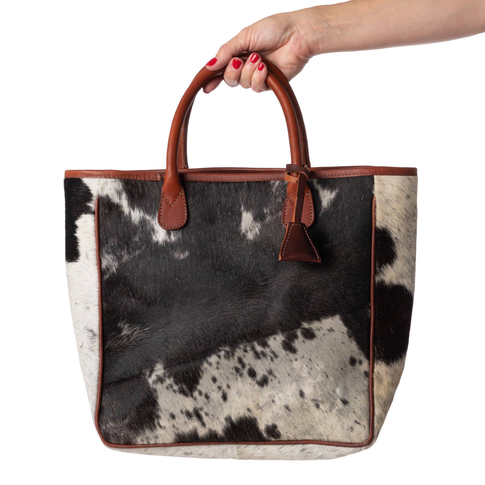 The Highlands Genuine Cowhide Tote Handbag Black White - Highlands Handbag No Leather Conditioner
